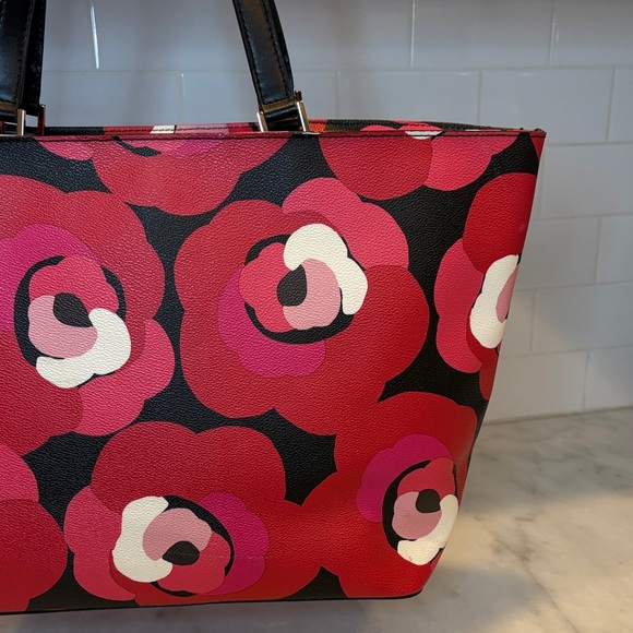 Kate Spade Bag Purse Handbag Leather Ellison Ave Sydney Floral Red XL Tote Bag - Picture 6 of 16